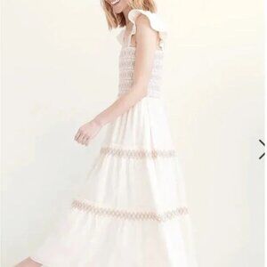 XXS Madewell Lucie Smocked Tiered Midi Dress